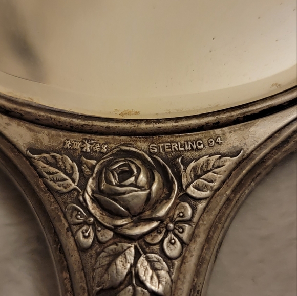 19th Century sterling silver hand mirror - Picture 4 of 9